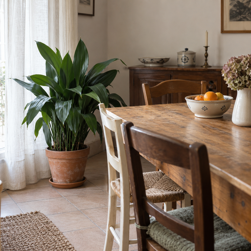 L'aspidistra é elegante e poco esigente: cresce bene vicino a una finestra con luce indiretta.
